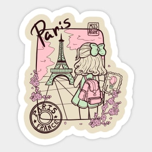 Paris France Travel - Green Pink Sticker